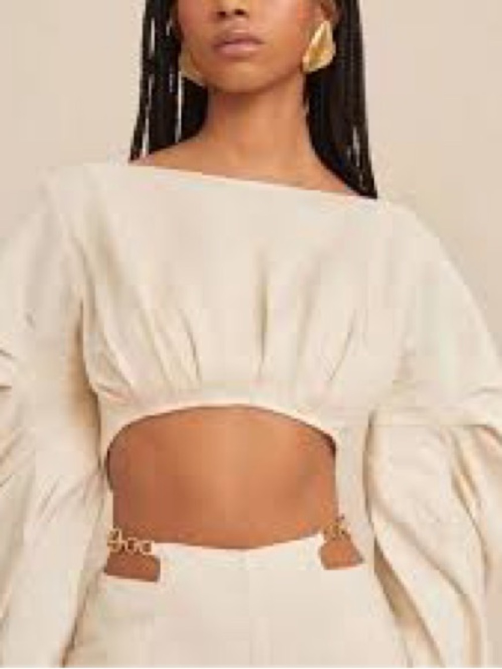 cult gaia Cream Cropped Balloon-Sleeve Top